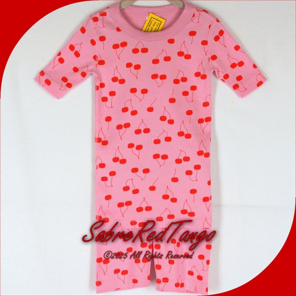 NWT Hanna Andersson Organic Short Johns Pajamas Cherry on Top Print 130 8 - Picture 1 of 4